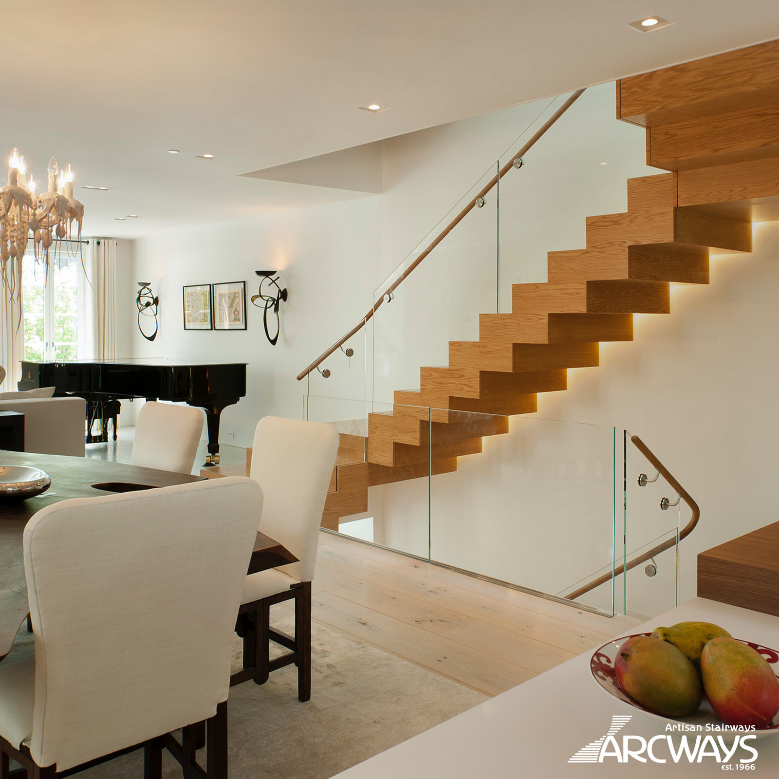 Modern ZigZag Staircase in White Oak with Glass Railing | Georgetown, D.C.