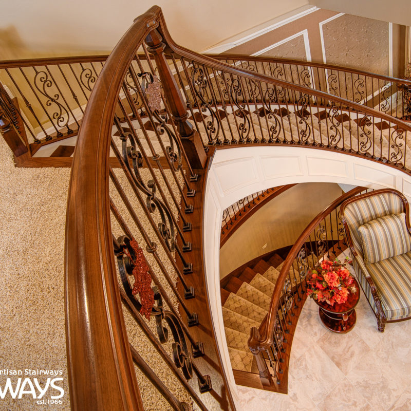 Classical Curved Staircase With Iron Balusters