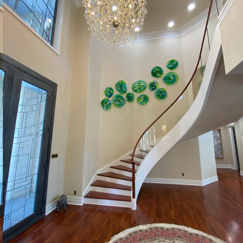 Transitional Curved Staircase with Glass Balustrade | Texas