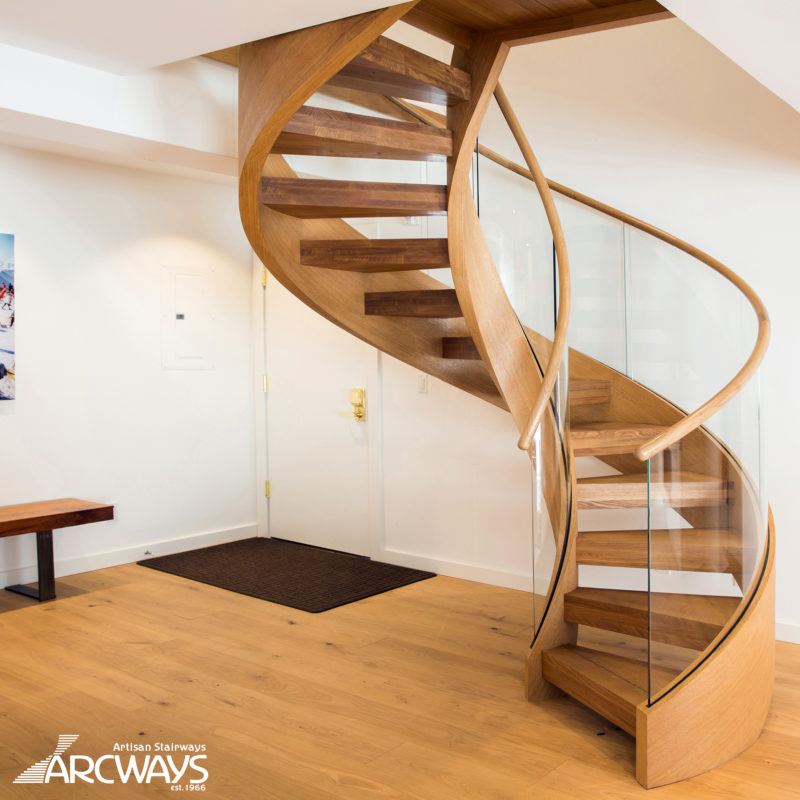 Modern Design Wood Helical Spiral with Glass Railings | Vail, Colorado
