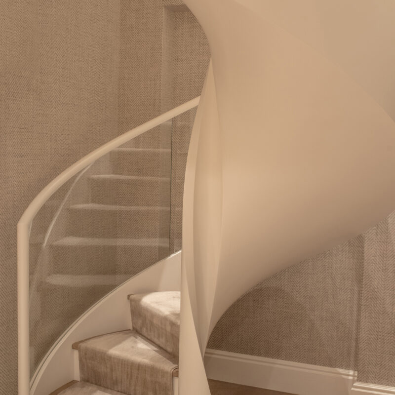 Helical Spiral Staircase in White Oak with Glass | New York City