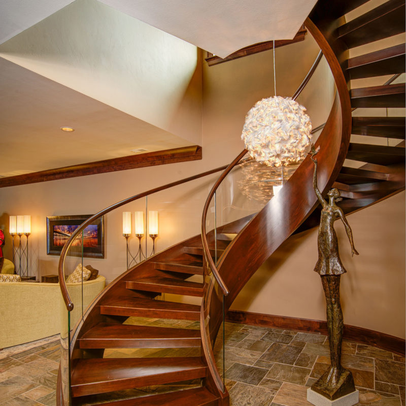 Modern Open Riser Helical Curved Staircase With Glass Railings