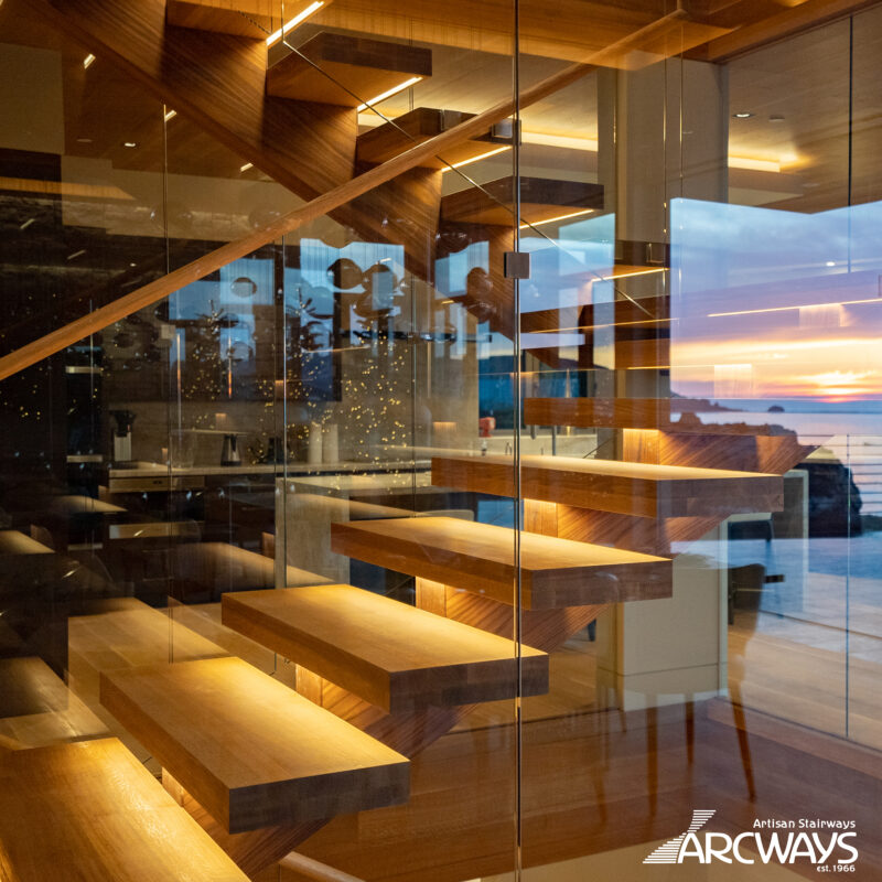 Modern Staircase Design | Floating Stairs with Glass | Pismo Beach, California