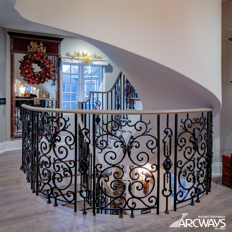Victorian Stacking Curved Staircases in White Oak with Iron Balusters | San Francisco, California