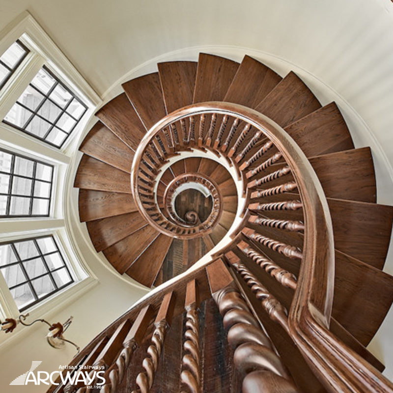 Classical Stacked Helical Curved Wood Staircase | Nashville, Tennessee
