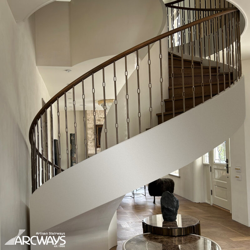 Custom Modern Curved Staircase with Metal Balustrade 1601-2