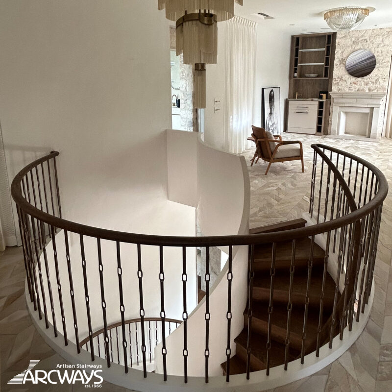 Custom Modern Curved Staircase with Metal Balustrade 1601-4