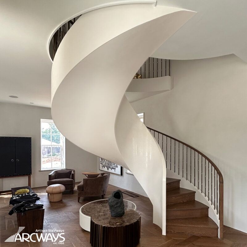 Custom Modern Curved Staircase with Metal Balustrade 1601-1