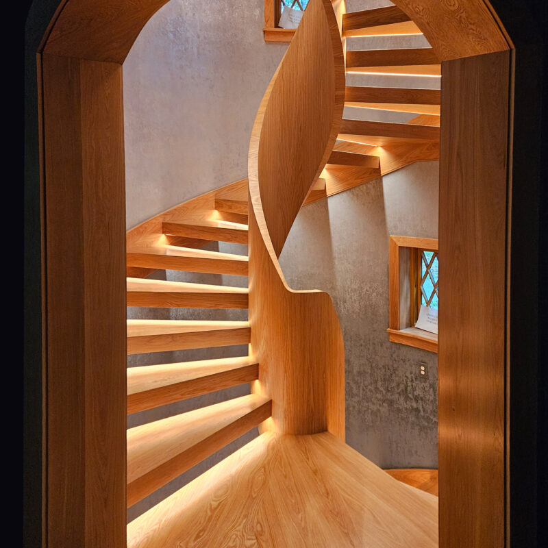 Modern Double Helical Staircase Design with Integrated Handrail and Lighting- New York