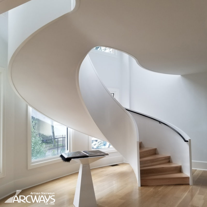 Modern Custom Parapet Wall Floating Curved Staircase | New Orleans, Louisiana