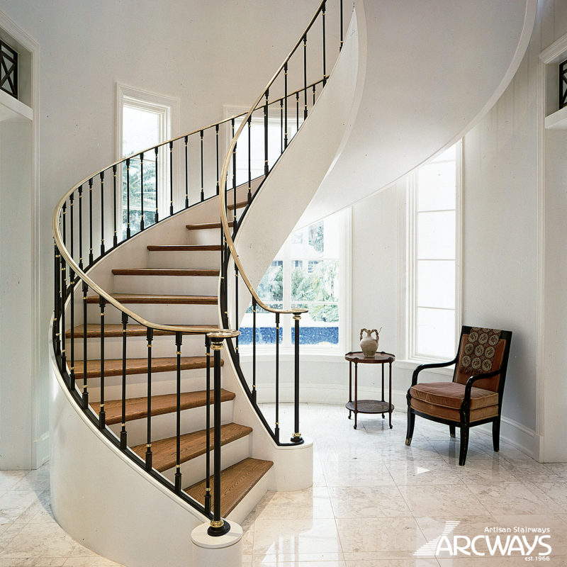 Pristine Modern Double Helix Stairway and Custom Metal Balusters | Naples, Florida