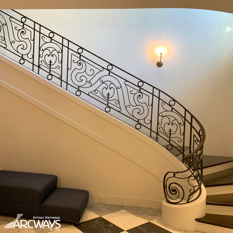 Custom Curved Classic Staircase with Iron Balusters | San Francisco, California