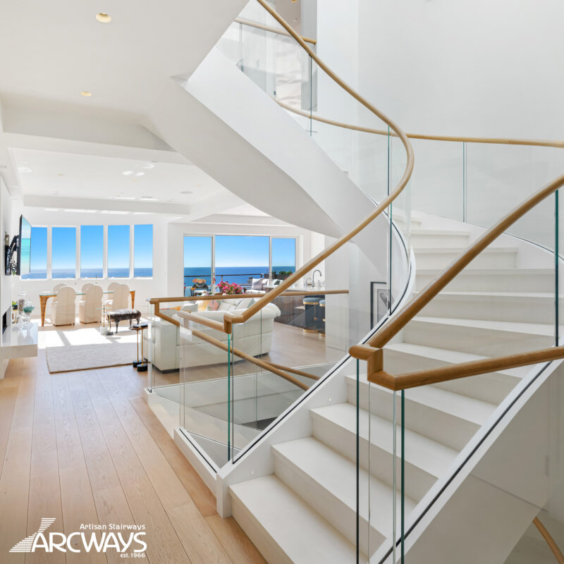 Modern Curved Staircase Design with Glass | Malibu, California