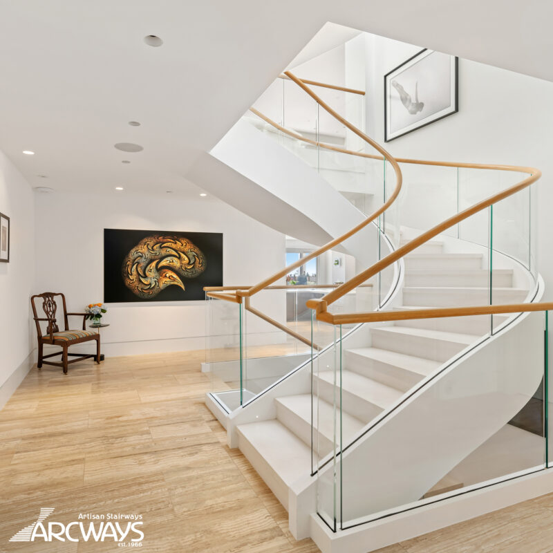 Modern Curved Staircase Design with Glass | Malibu, California