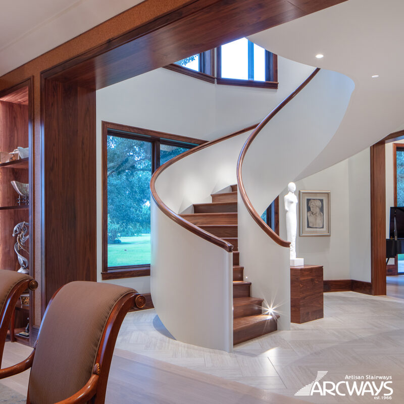 Custom Modern Parapet Wall Floating Curved Staircase Design | New Orleans, Louisiana