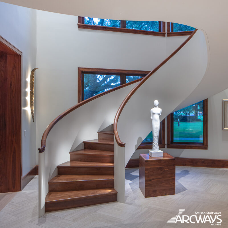 Custom Modern Parapet Wall Floating Curved Staircase Design | New Orleans, Louisiana