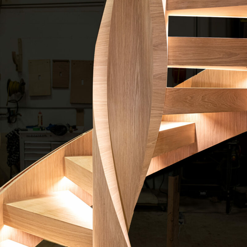 Custom Helical Staircase in Vertical Grain Rift White Oak with Integrated Lighting | San Francisco, California
