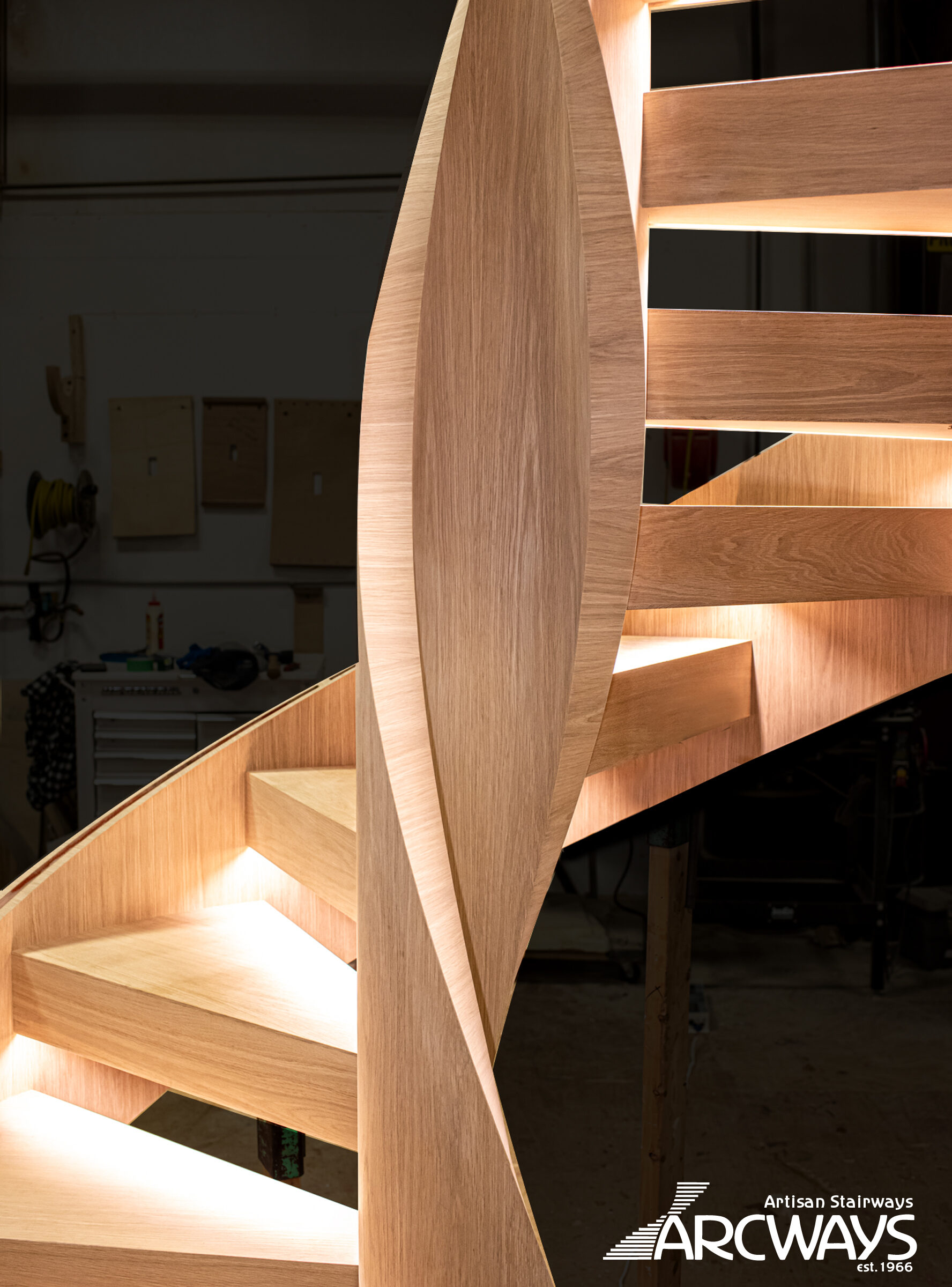 Custom Helical Staircase in Vertical Grain Rift White Oak with Integrated Lighting | San Francisco, California