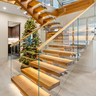 Contemporary Wood and Glass Floating Staircase in Pismo Beach, California