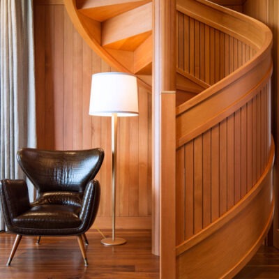 Contemporary Douglas Fir Spiral Staircase in Montana